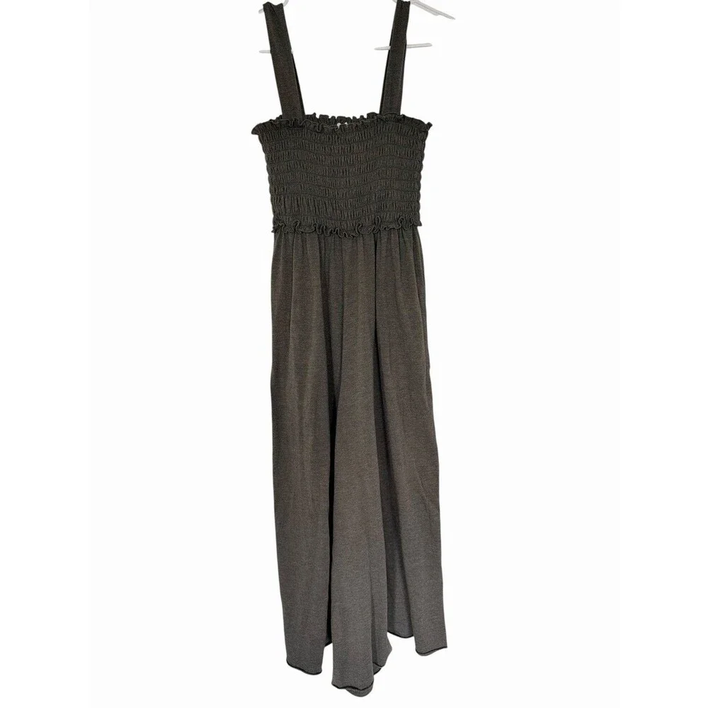 Natural Life Harper Smocked Flowy Wide Leg Jumpsuit Olive Green Heather XS/S